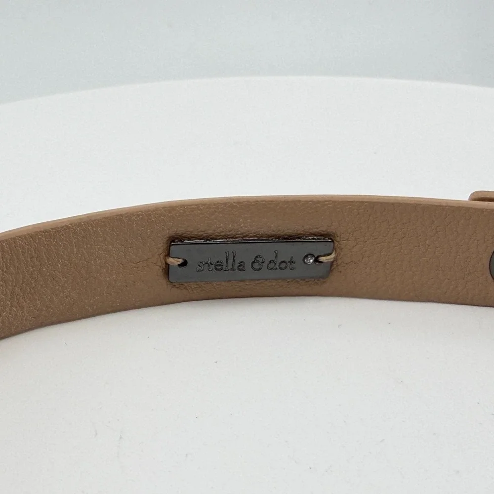 Stella & Dot Tan Faux Leather Wrap Bracelet Mixed Metal Rhinestone Boho Gift